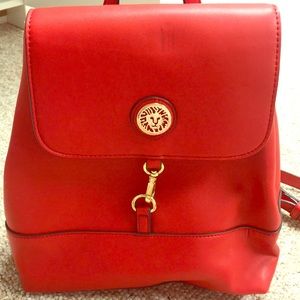 anne klein red backpack purse